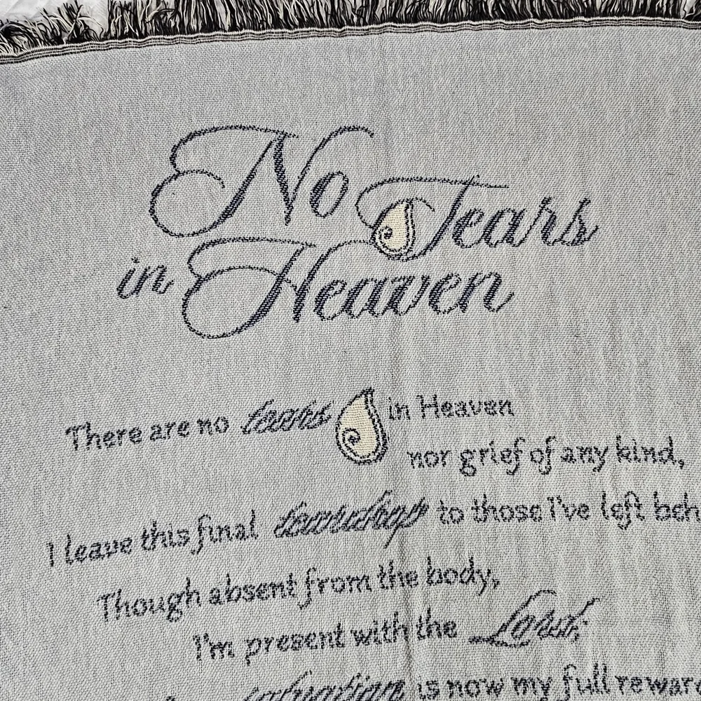 No Tears in Heaven on Grey Memorial 48 x 56 All Cotton Tapestry Throw Blanket